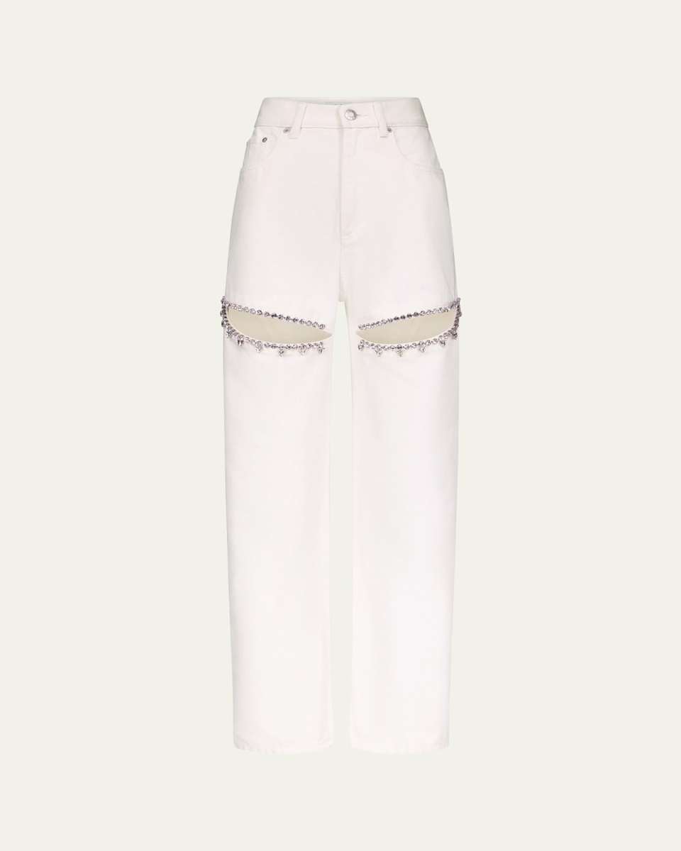 Crystal Slit Straight-Leg Jeans